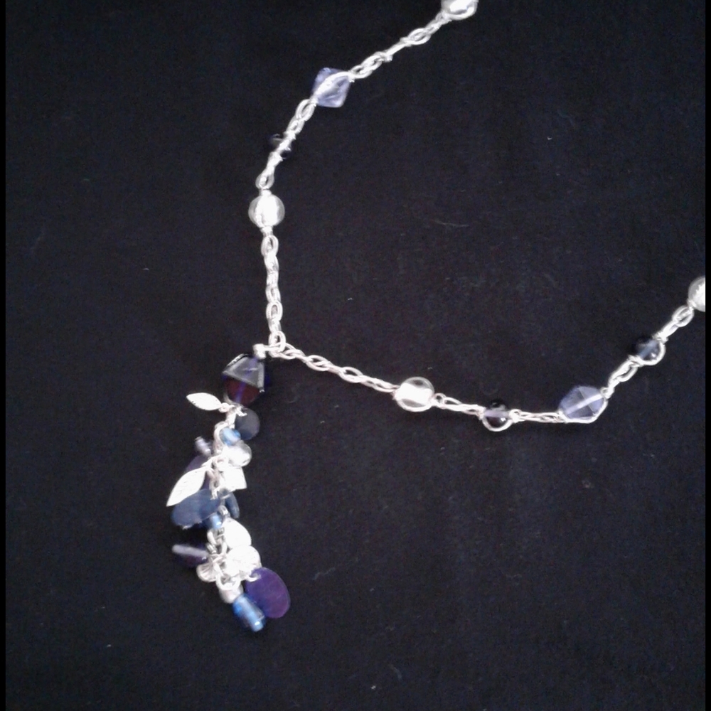 Necklace, mixed metal; blue, purple, clear beads